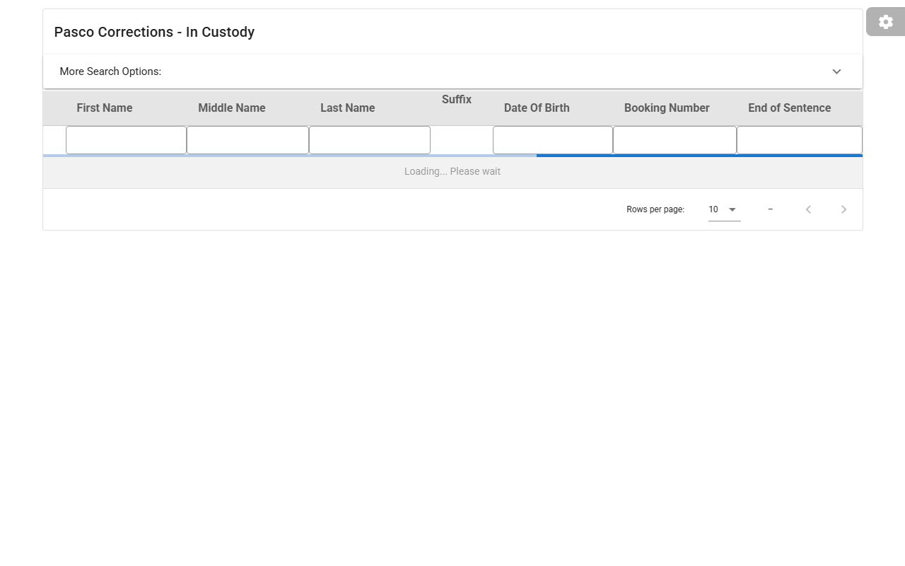 Pasco County inmate population in-custody roster search table with filters